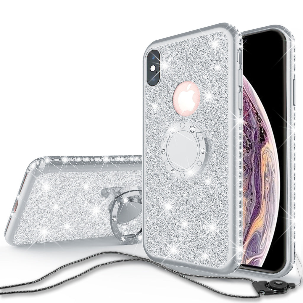 apple iphone xr glitter bling fashion 3 in 1 case - silver - www.coverlabusa.com