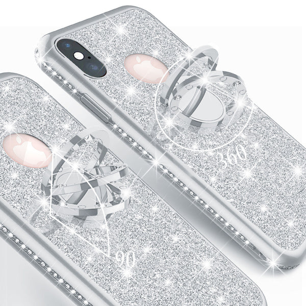 apple iphone xr glitter bling fashion 3 in 1 case - silver - www.coverlabusa.com