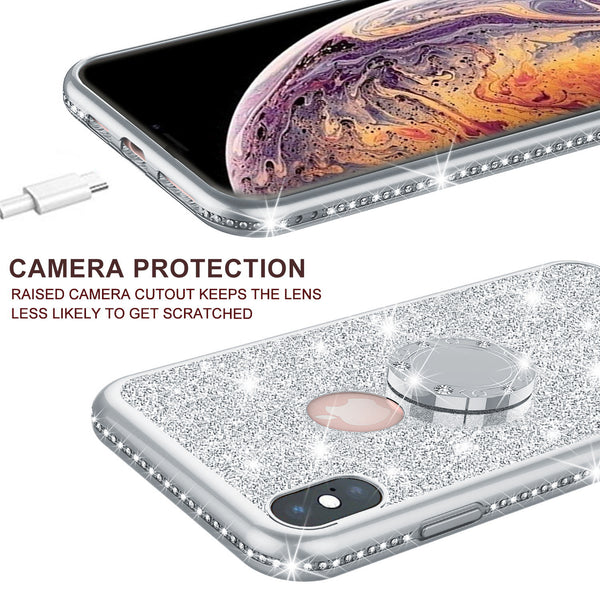 apple iphone xs glitter bling fashion 3 in 1 case - silver - www.coverlabusa.com