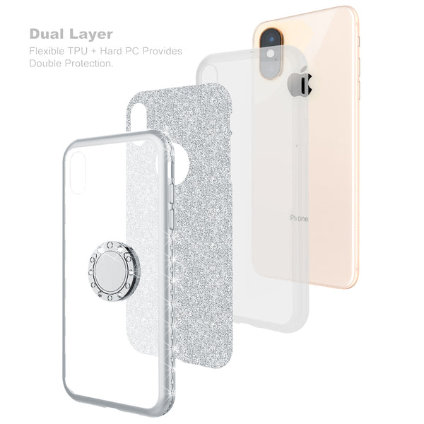 apple iphone xs glitter bling fashion 3 in 1 case - silver - www.coverlabusa.com