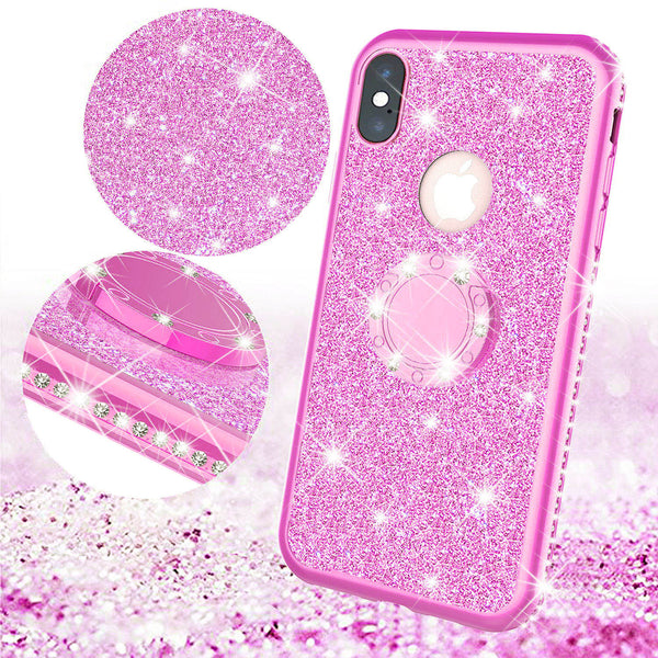 apple iphone xr glitter bling fashion 3 in 1 case - hot pink - www.coverlabusa.com