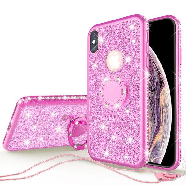 apple iphone xs max glitter bling fashion 3 in 1 case - hot pink - www.coverlabusa.com