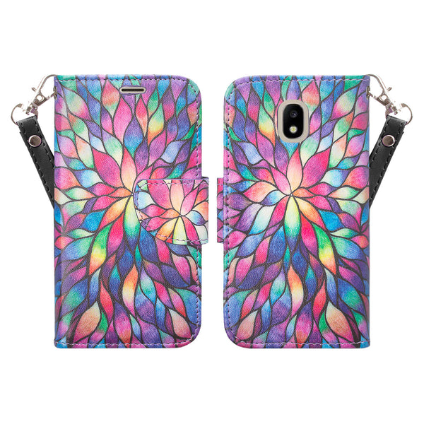 Copy of Nokia C100 Case, Wallet Case, Wrist Strap Pu Leather Wallet Case [Kickstand] with ID & Credit Card Slots - Rainbow Flower