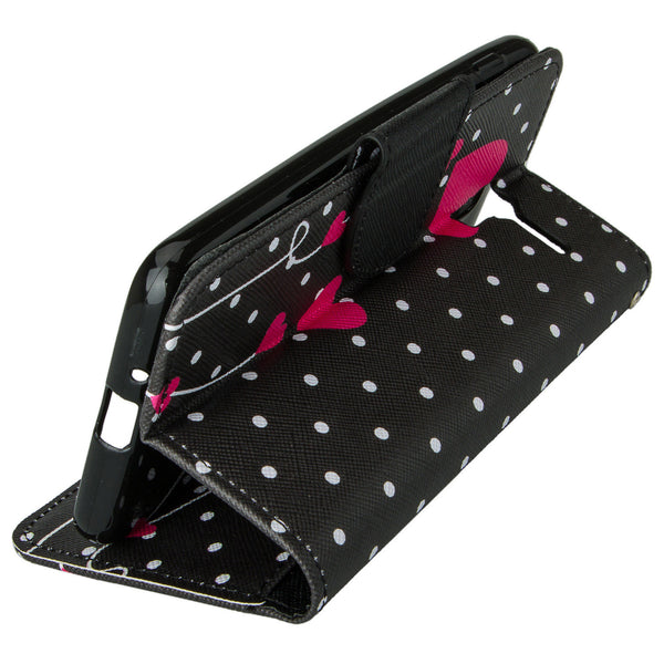 kyocera hydro view wallet case - polka dot hearts - www.coverlabusa.com