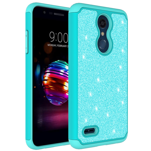 LG K10 (2018) Glitter Hybrid Case - Teal - www.coverlabusa.com