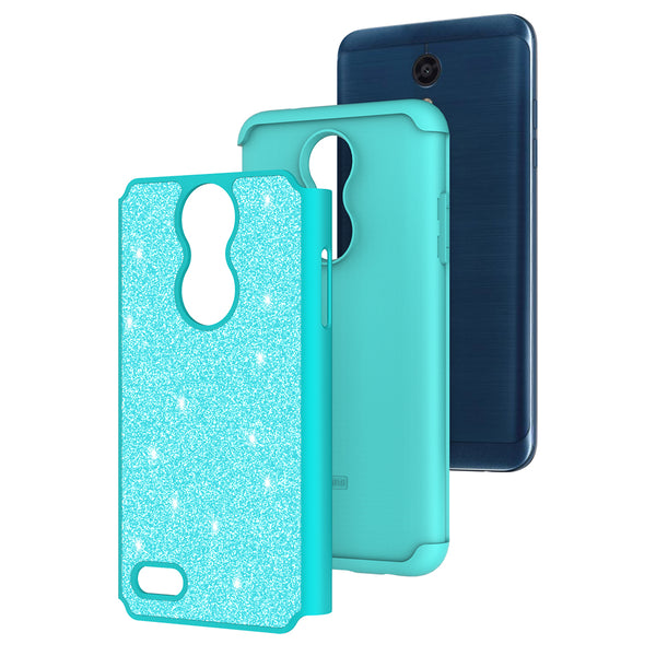 LG K10 (2018) Glitter Hybrid Case - Teal - www.coverlabusa.com