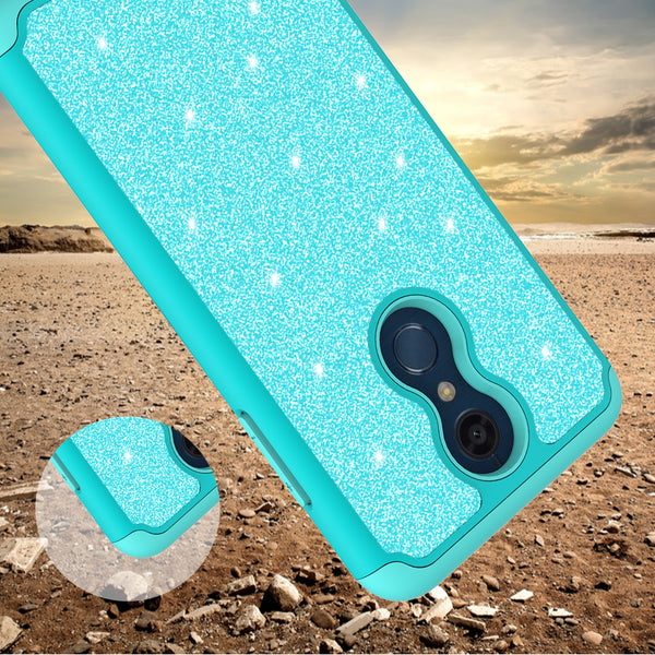 LG K10 (2018) Glitter Hybrid Case - Teal - www.coverlabusa.com