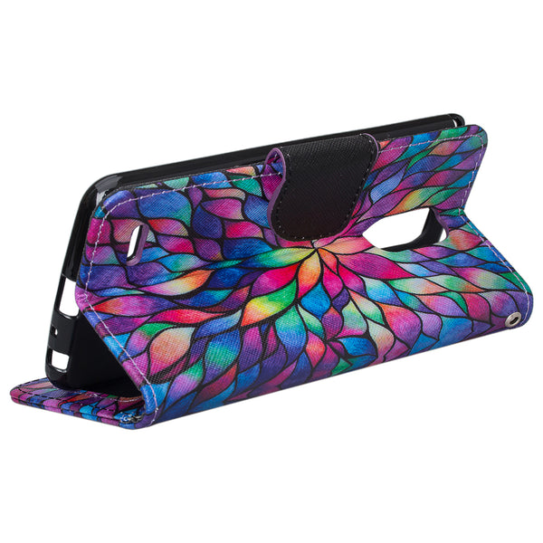 lg stylo 3 / stylus 3 plus leather wallet case - rainbow flower - www.coverlabusa.com