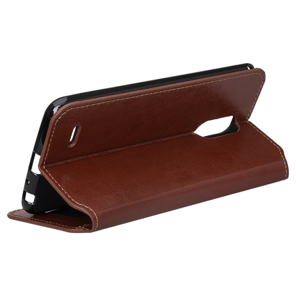 lg stylo 3 / stylus 3 plus leather wallet case - brown - www.coverlabusa.com