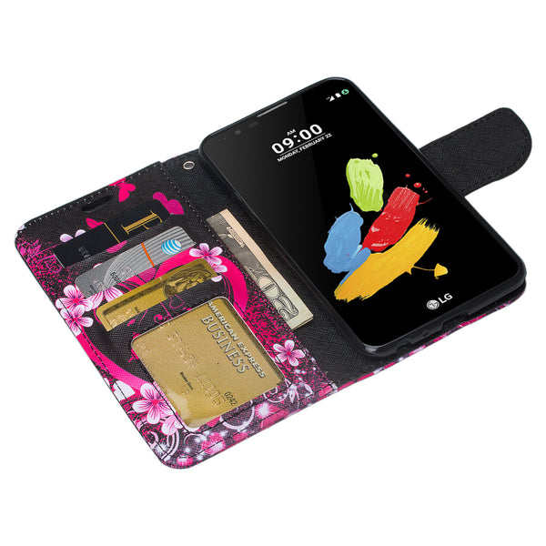 lg stylo 3 / stylus 3 plus leather wallet case - heart butterflies - www.coverlabusa.com