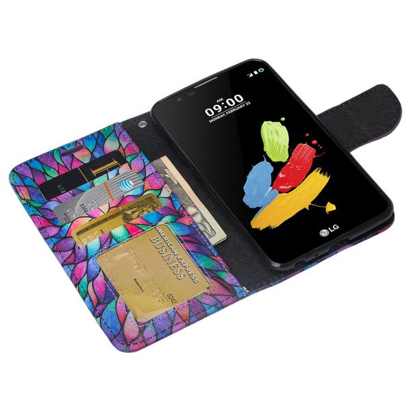 lg stylo 3 / stylus 3 plus leather wallet case - rainbow flower - www.coverlabusa.com