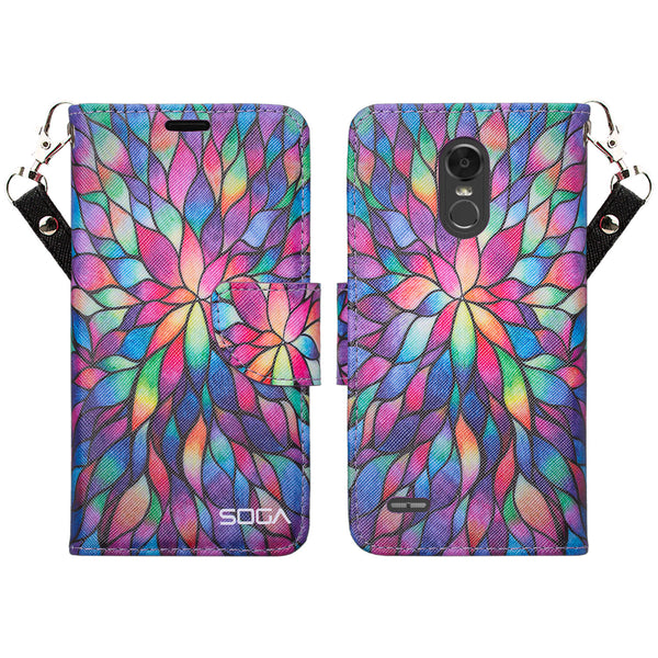 lg stylo 3 / stylus 3 plus leather wallet case - rainbow flower - www.coverlabusa.com