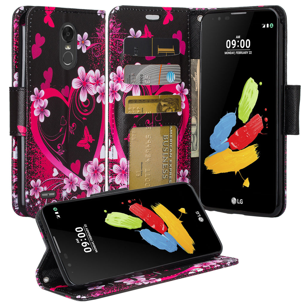 lg stylo 3 / stylus 3 plus leather wallet case - heart butterflies - www.coverlabusa.com