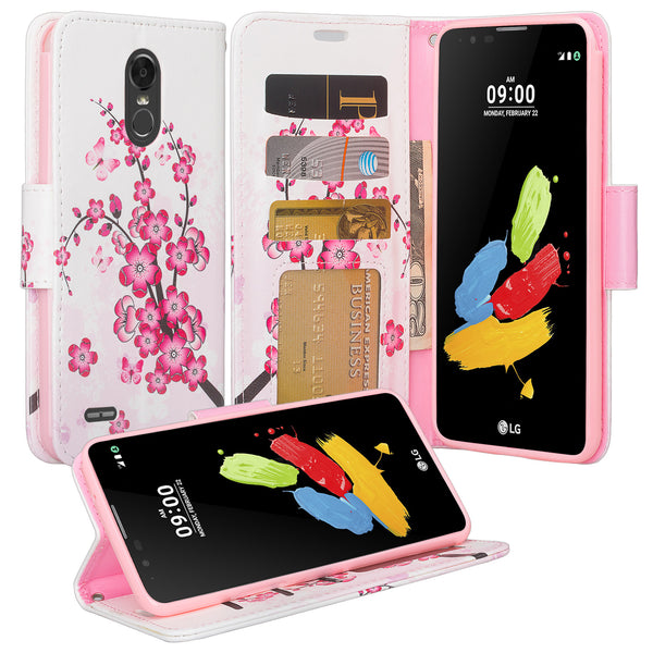 lg stylo 3 / stylus 3 plus leather wallet case - cherry blossom - www.coverlabusa.com
