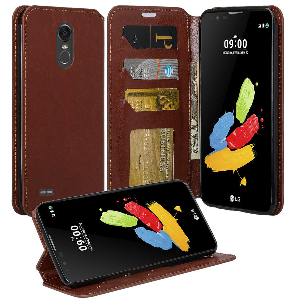 lg stylo 3 / stylus 3 plus leather wallet case - brown - www.coverlabusa.com