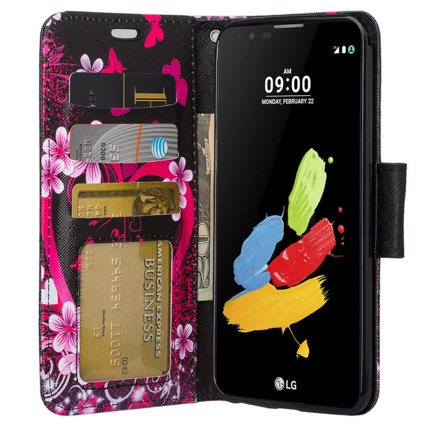 lg stylo 3 / stylus 3 plus leather wallet case - heart butterflies - www.coverlabusa.com