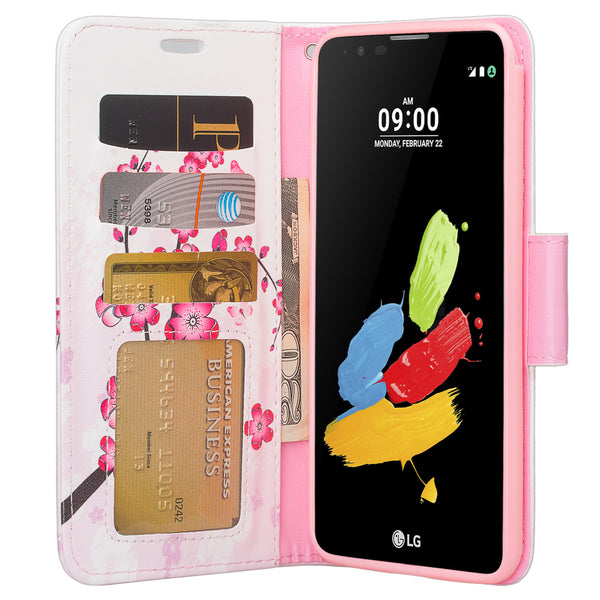 lg stylo 3 / stylus 3 plus leather wallet case - cherry blossom - www.coverlabusa.com