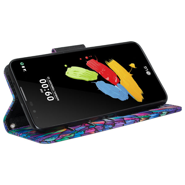 lg stylo 3 / stylus 3 plus leather wallet case - rainbow flower - www.coverlabusa.com