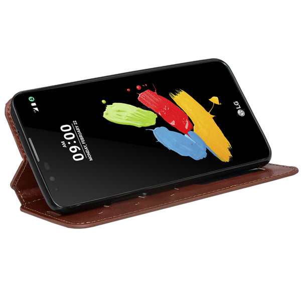 lg stylo 3 / stylus 3 plus leather wallet case - brown - www.coverlabusa.com