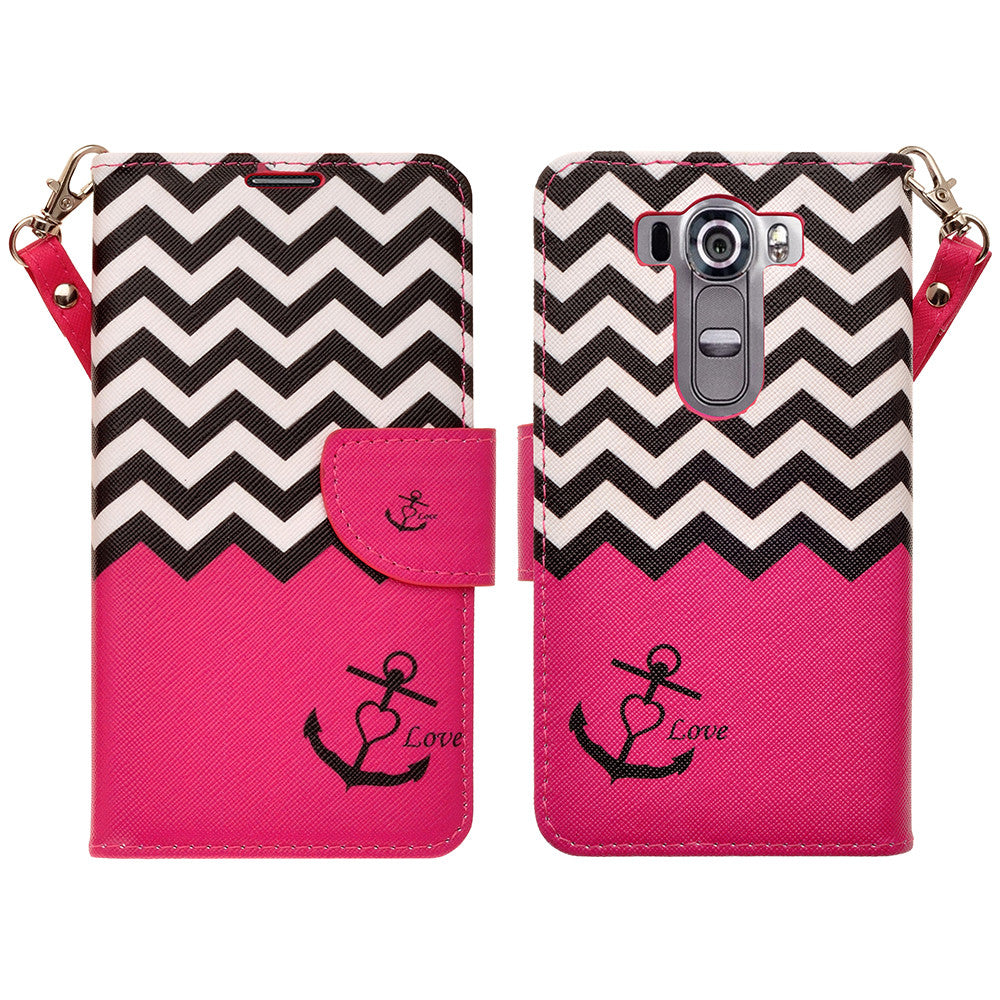 LG V10 leather wallet case - hot pink anchor - www.coverlabusa.com