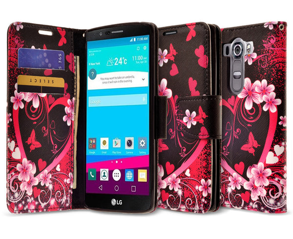 LG V10 leather wallet case - heart butterflies - www.coverlabusa.com