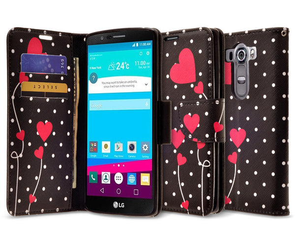 LG V10 leather wallet case - polka dot hearts - www.coverlabusa.com