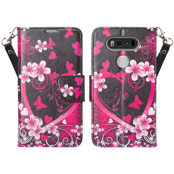 v20 case, LG V20 Leather Case - Hot Pink Flower