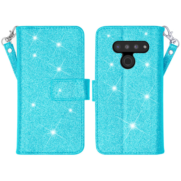 LG G8 ThinQ Glitter Wallet Case - Teal - www.coverlabusa.com