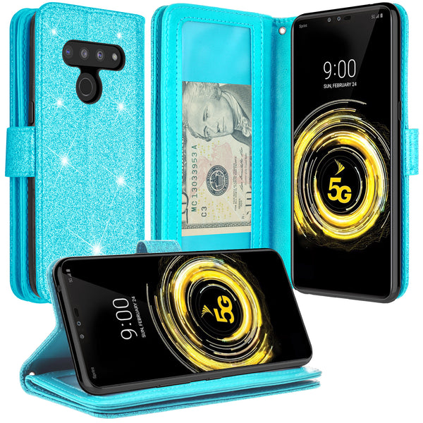 LG V50 ThinQ 5G Glitter Wallet Case - Teal - www.coverlabusa.com