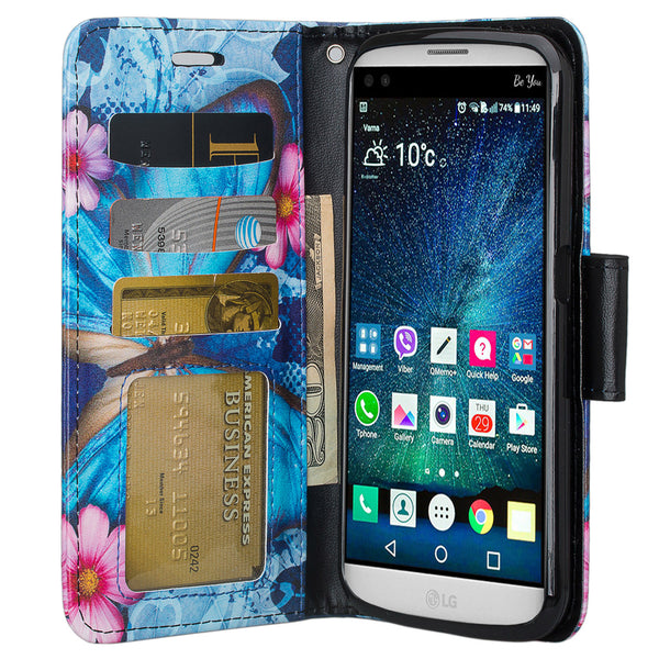 LG V9 Wallet Case - blue butterfly- www.coverlabusa.com