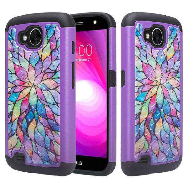 lg v9, x venture, x calibur case crystal rhinestone - rainbow flower - www.coverlabusa.com