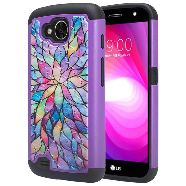 lg v9, x venture, x calibur case crystal rhinestone - rainbow flower - www.coverlabusa.com