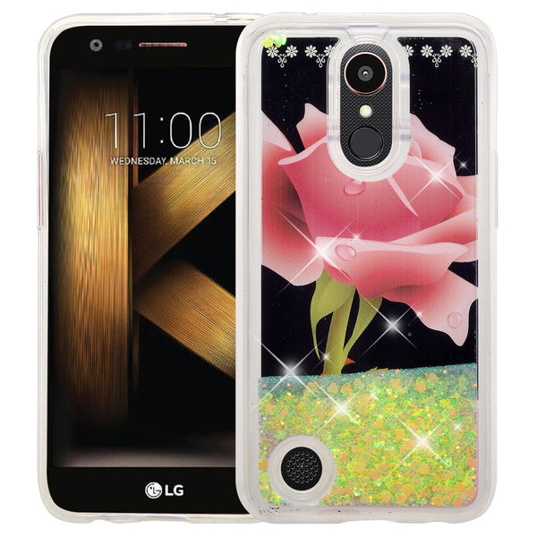 lg k20 plus  liquid sparkle quicksand case - hot pink flower - www.coverlabusa.com