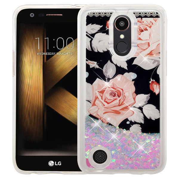 LG Aristo | K8 (2017) | Phoenix 3 | K4 2017 liquid sparkle quicksand case - teal(pink flower) - www.coverlabusa.com
