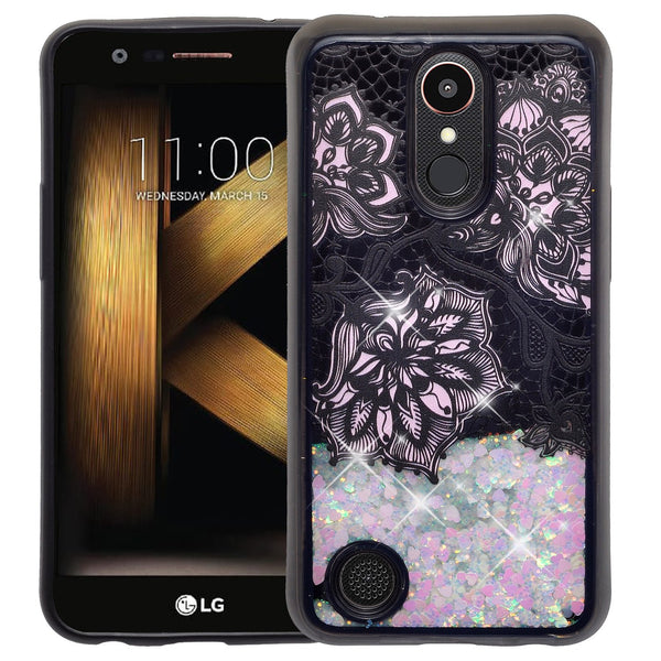 lg k20 plus  liquid sparkle quicksand case - pink flower lace - www.coverlabusa.com
