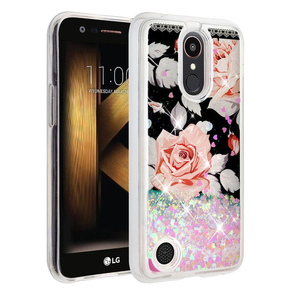 LG Aristo | K8 (2017) | Phoenix 3 | K4 2017 liquid sparkle quicksand case - teal(pink flower) - www.coverlabusa.com