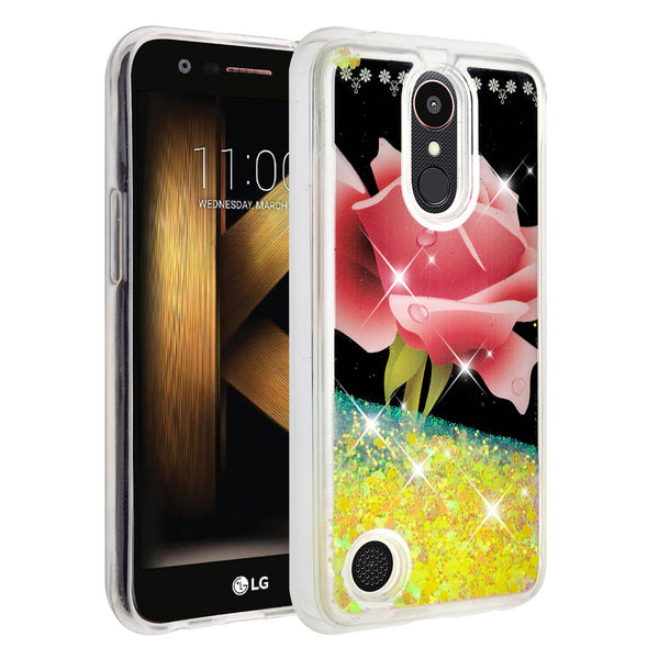 lg k20 plus  liquid sparkle quicksand case - hot pink flower - www.coverlabusa.com