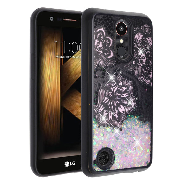 lg k20 plus  liquid sparkle quicksand case - pink flower lace - www.coverlabusa.com
