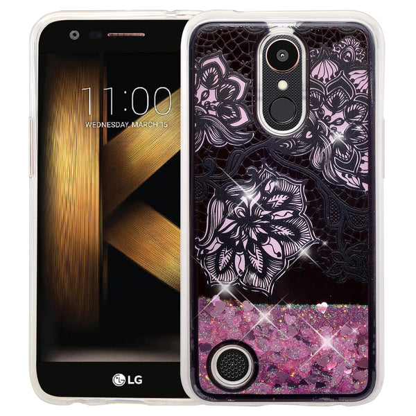 lg k20 plus  liquid sparkle quicksand case - clear pink flower - www.coverlabusa.com