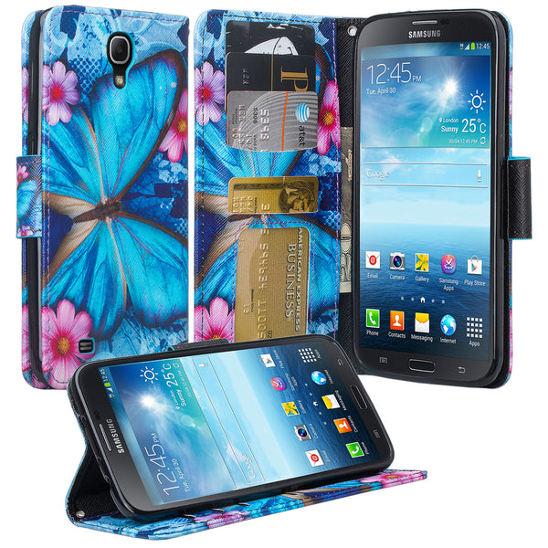 samsung galaxy mega 6.3 leather wallet case - blue butterfly - www.coverlabusa.com