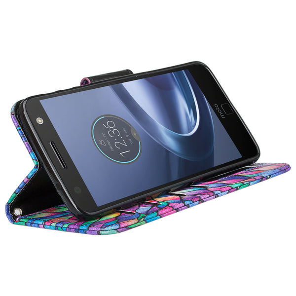 Moto Z Force Droid Wallet Case Rainbow Flower, www.coverlabusa.com