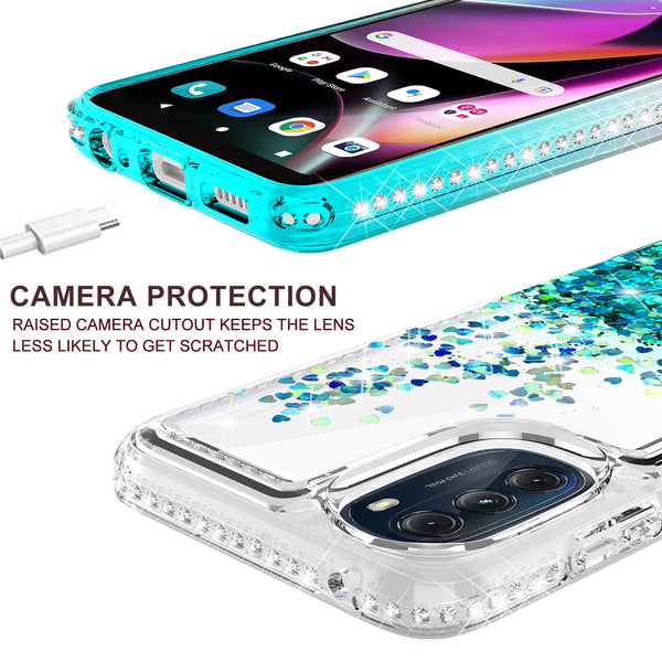 clear liquid phone case for motorola moto g 5g 2022 - teal - www.coverlabusa.com