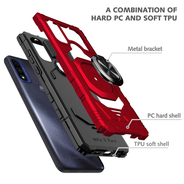 ring kickstand hyhrid phone case for motorola moto g pure - red - www.coverlabusa.com