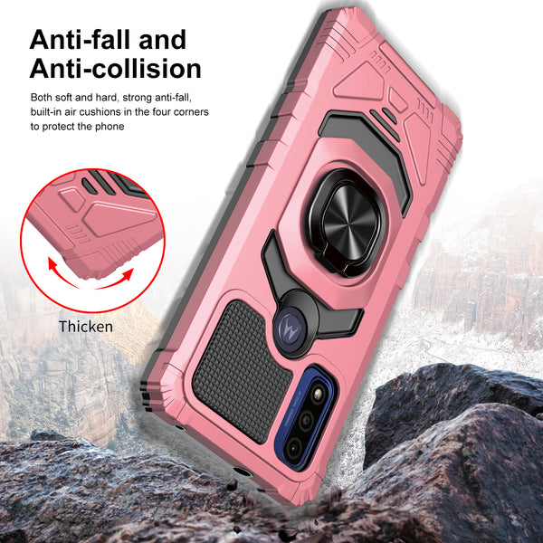 ring kickstand hyhrid phone case for motorola moto g pure - rose gold - www.coverlabusa.com