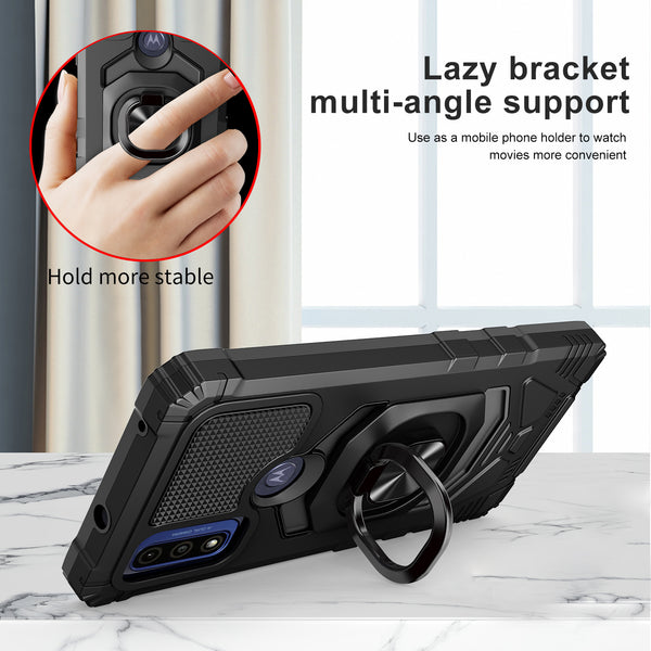 ring kickstand hyhrid phone case for motorola moto g pure - black - www.coverlabusa.com