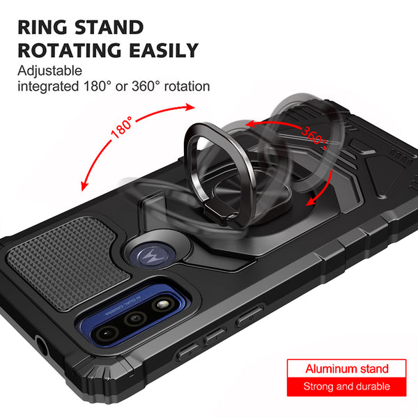 ring kickstand hyhrid phone case for motorola moto g pure - black - www.coverlabusa.com