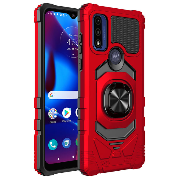 ring kickstand hyhrid phone case for motorola moto g pure - red - www.coverlabusa.com