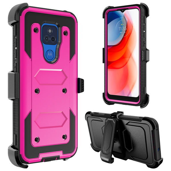motorola moto g play 2021 heavy duty holster case - hot pink - www.coverlabusa.com