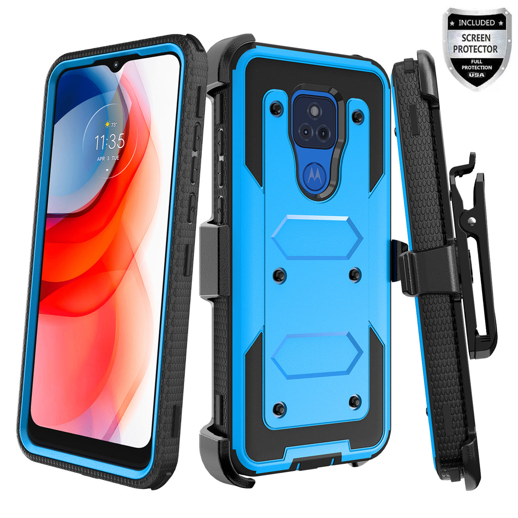 motorola moto g play 2021 heavy duty holster case - blue - www.coverlabusa.com