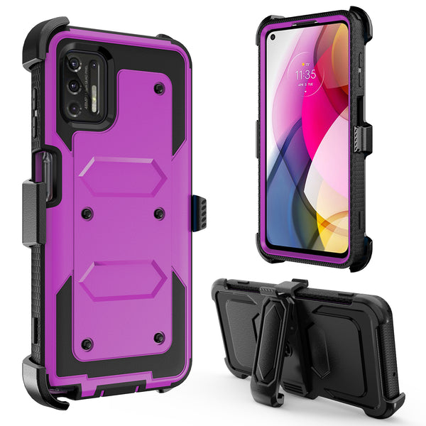 motorola moto g stylus 2021 heavy duty holster case - purple - www.coverlabusa.com